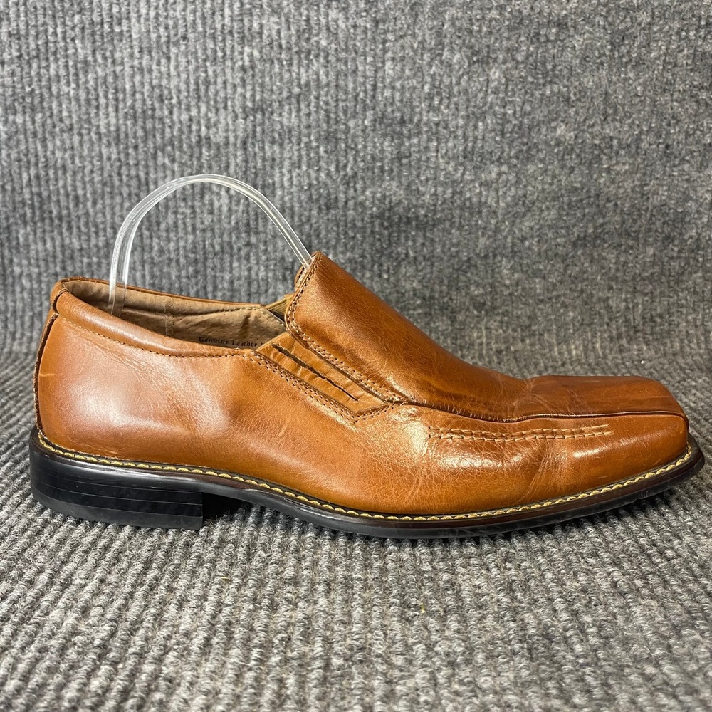Fratelli Select Mens 11M Cognac Brown Leather Square Toe Slip On Dress‎ Loafers